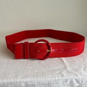 Vintage Red Woven Canvas Belt Braided‎ Leather Buckle 70s 80s